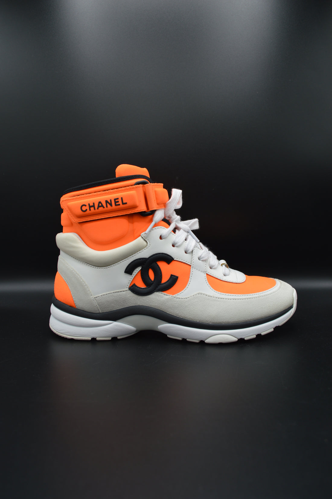 Chanel sneakers montantes blanc/orange/noir - T37