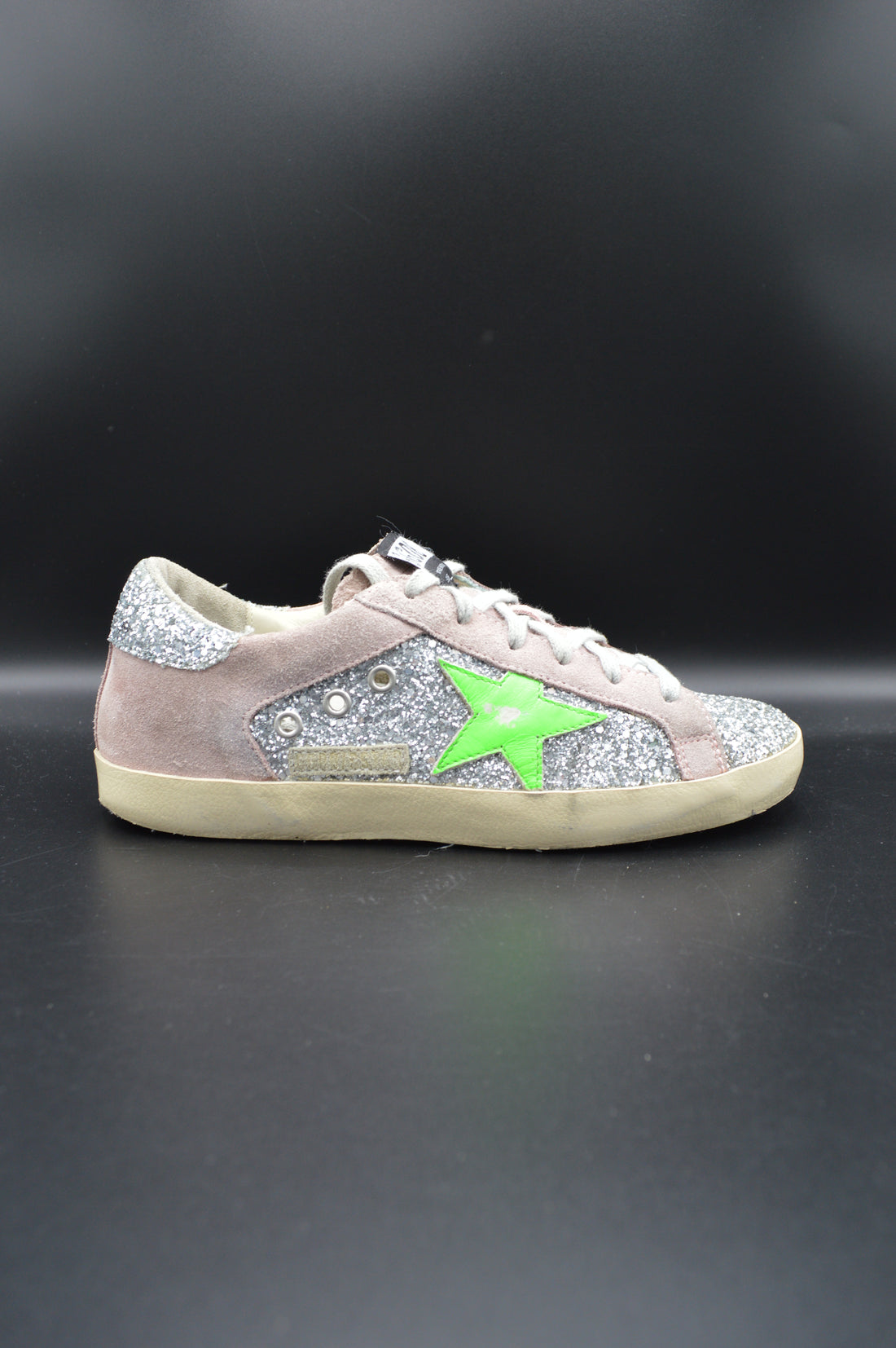 Golden Goose Superstar paillettes argent/vert/gris T38 – Renatus