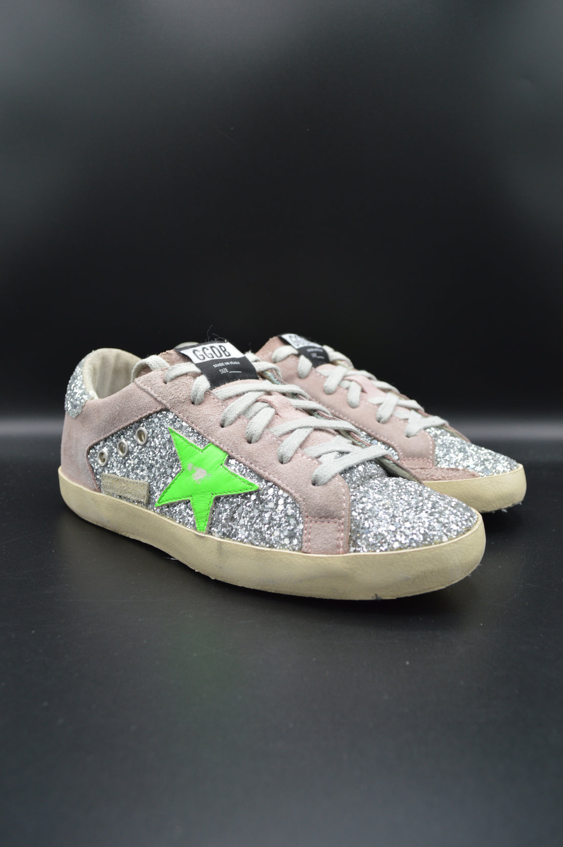Golden Goose Superstar paillettes argent/vert/gris - T38