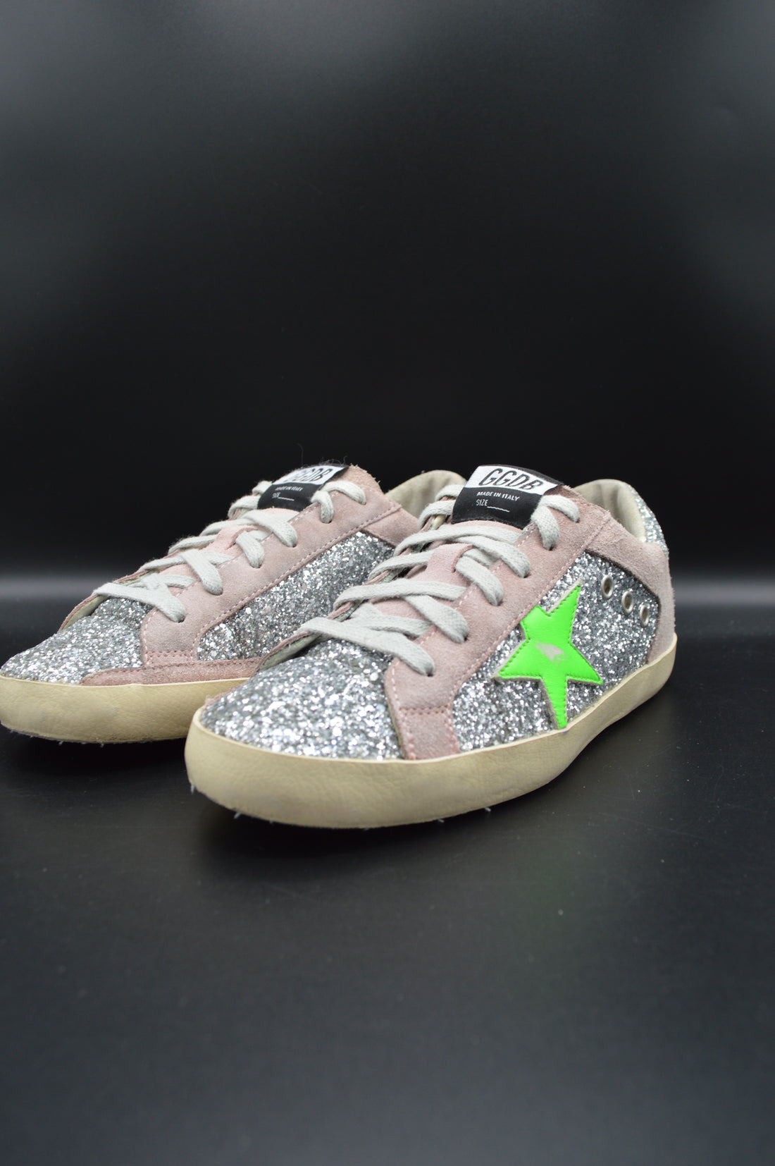Golden Goose Superstar paillettes argent/vert/gris - T38