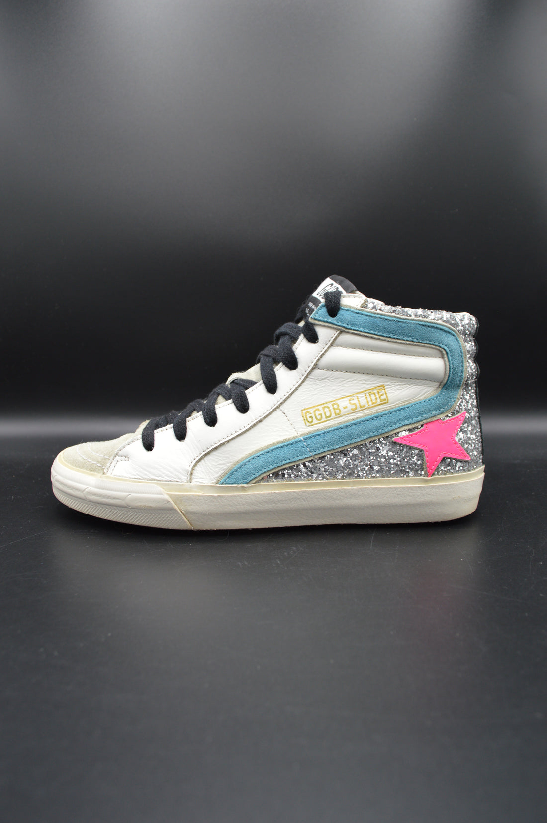 Golden Goose slide paillettes argentées/rose/blanc/bleu - T36
