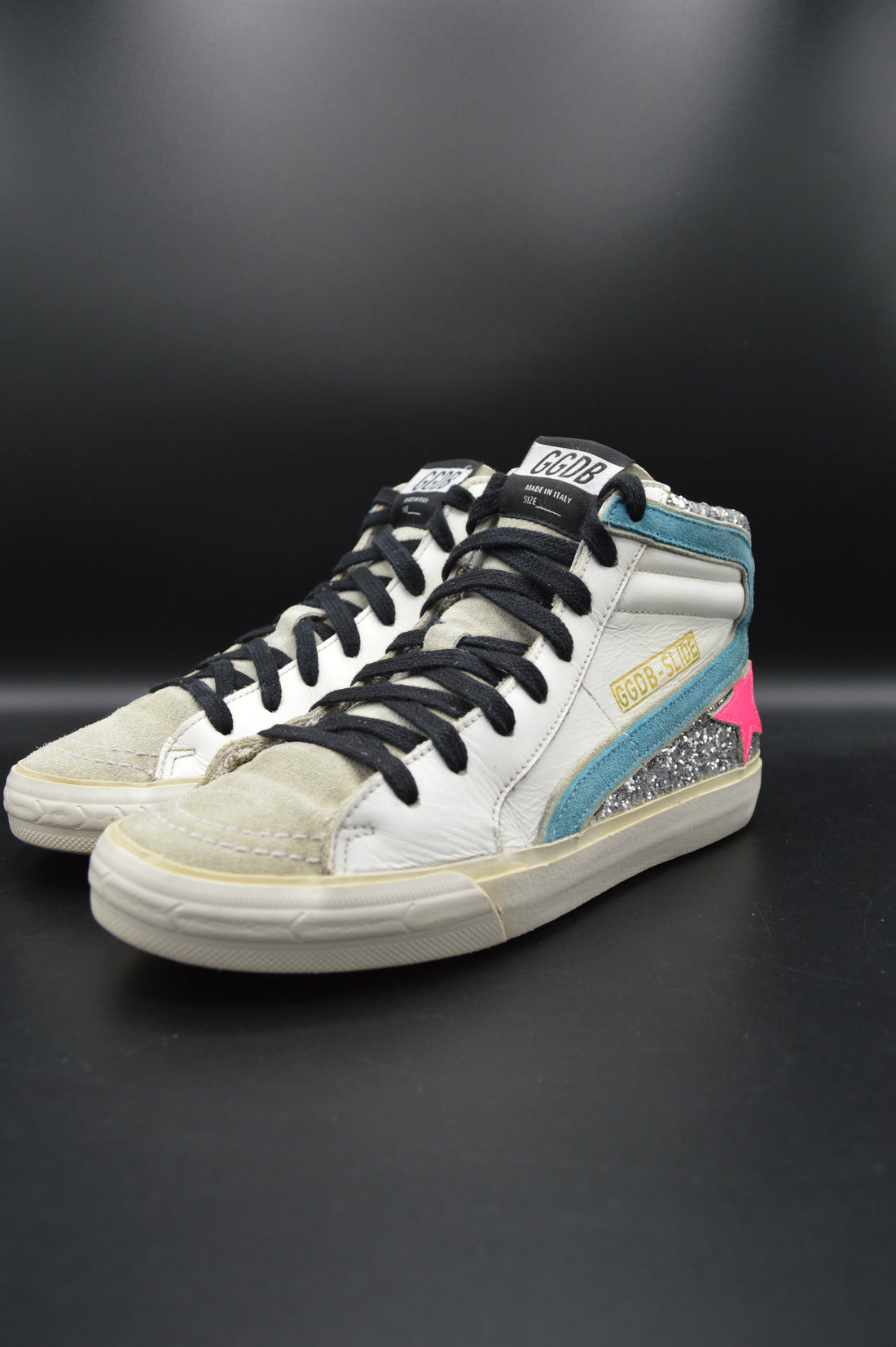Golden Goose slide paillettes argentées/rose/blanc/bleu - T36