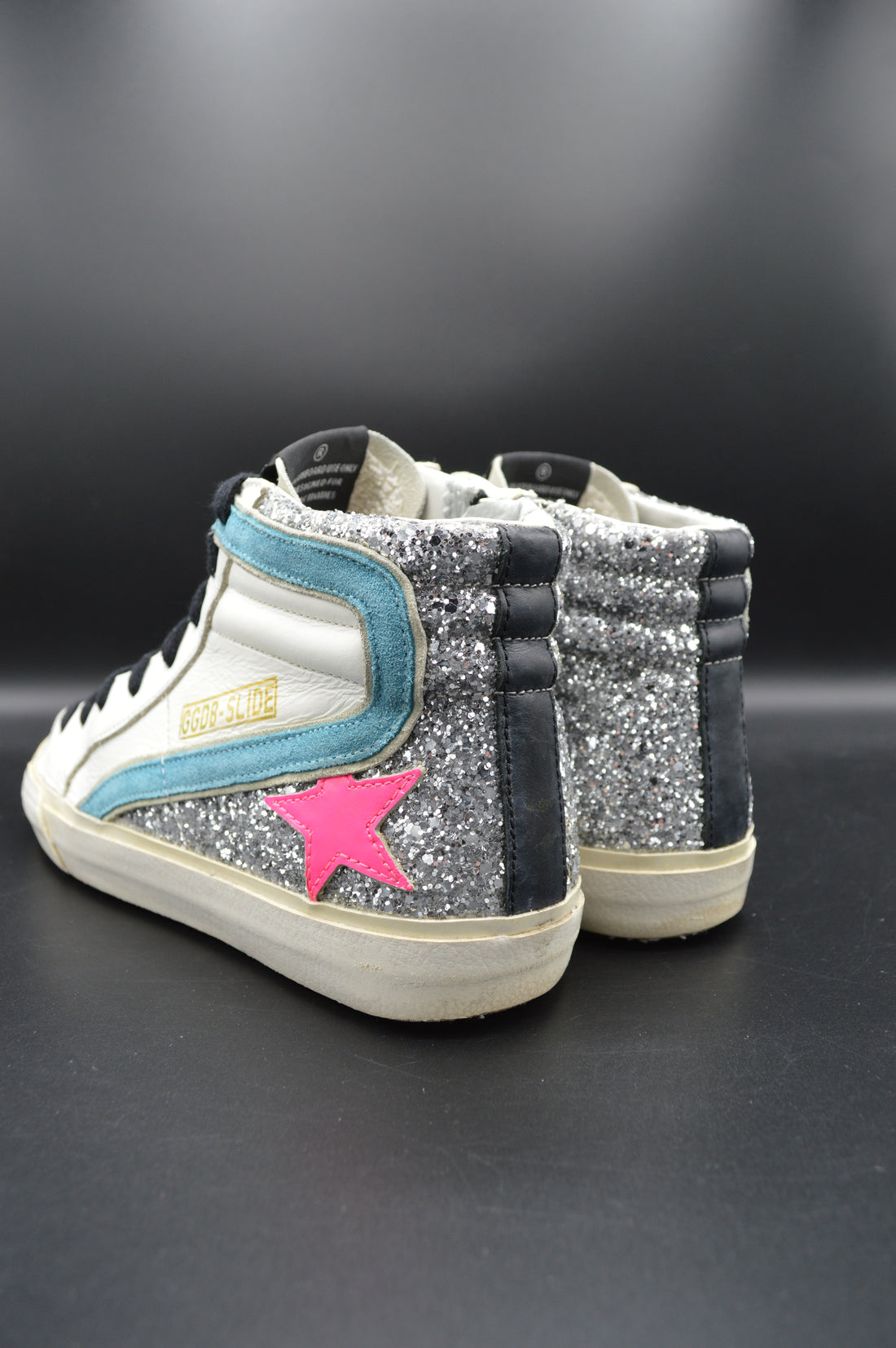 Golden Goose slide paillettes argentées/rose/blanc/bleu - T36