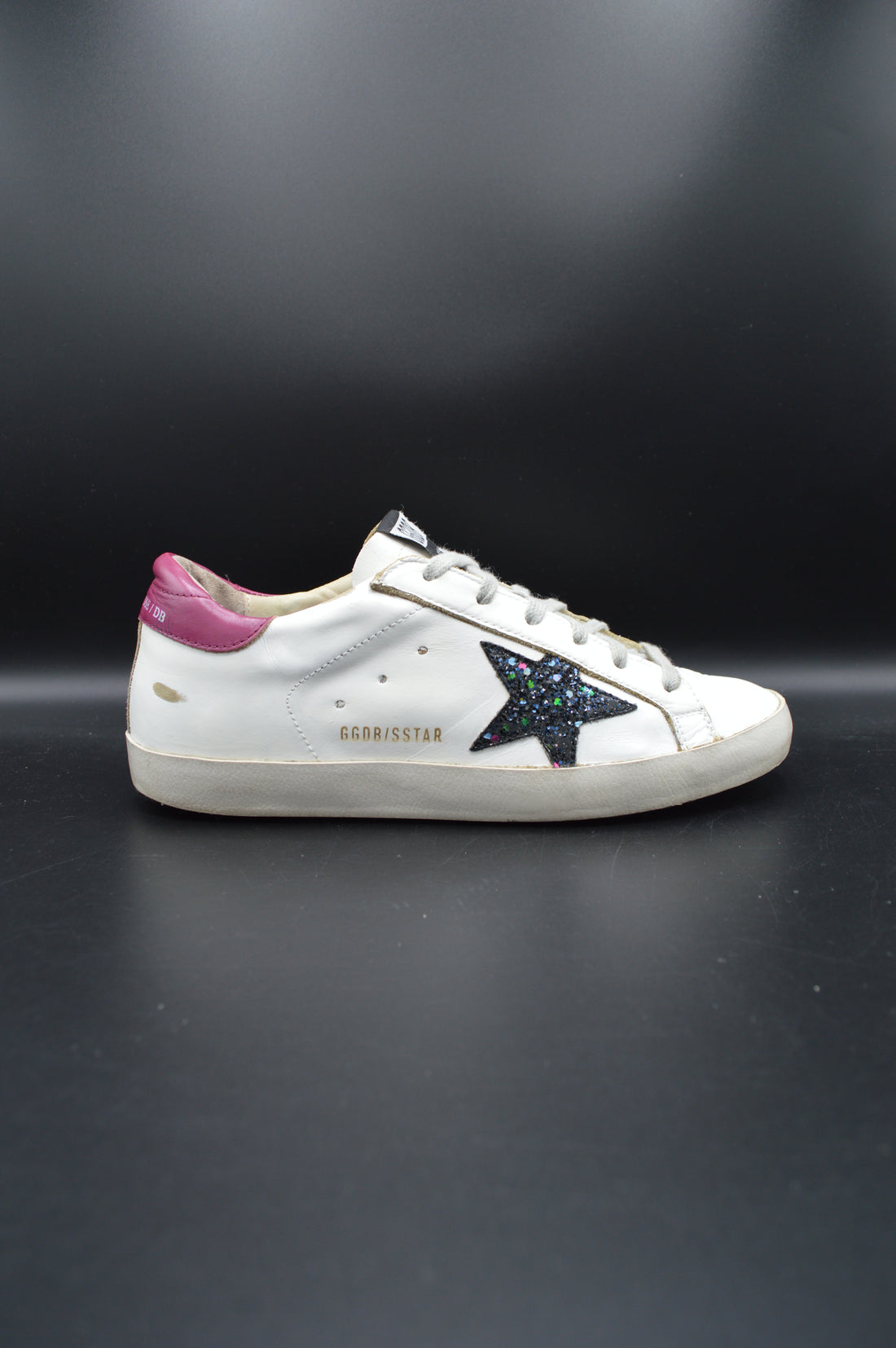 Golden Goose superstar blanc/paillettes noires/violet - T38