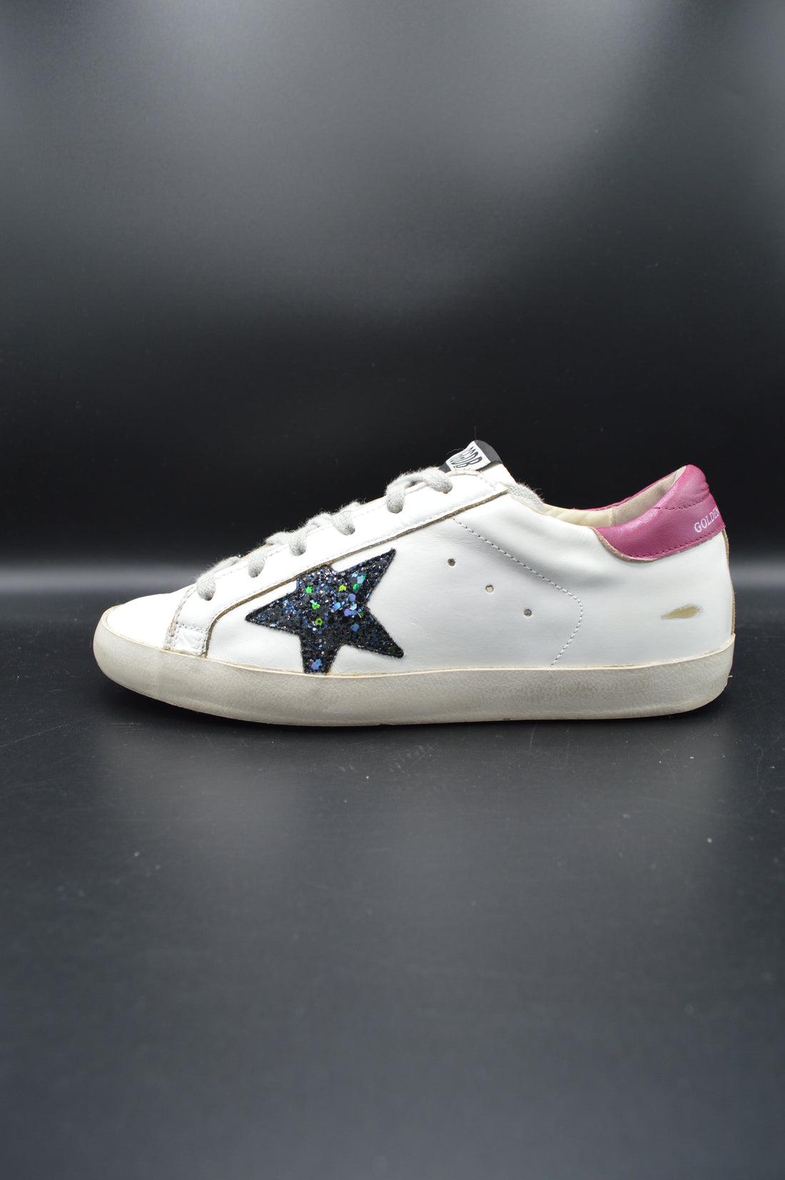 Golden Goose superstar blanc/paillettes noires/violet - T38