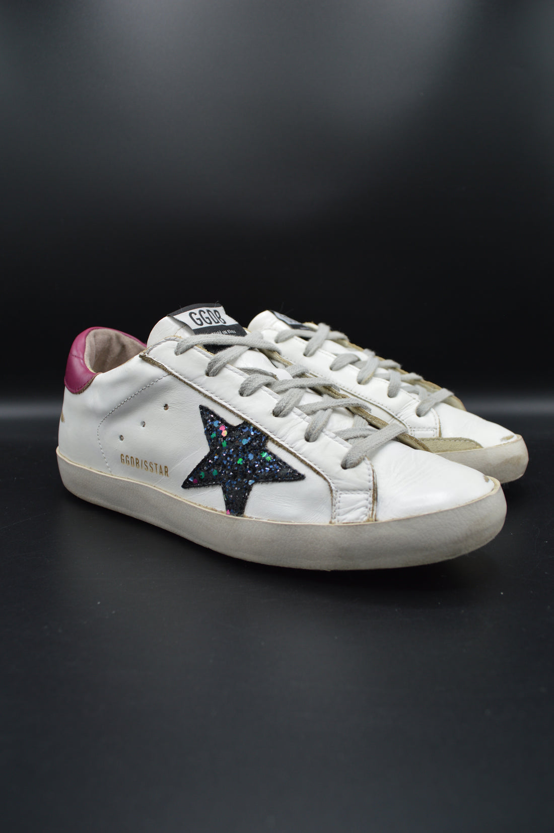 Golden Goose superstar blanc/paillettes noires/violet - T38