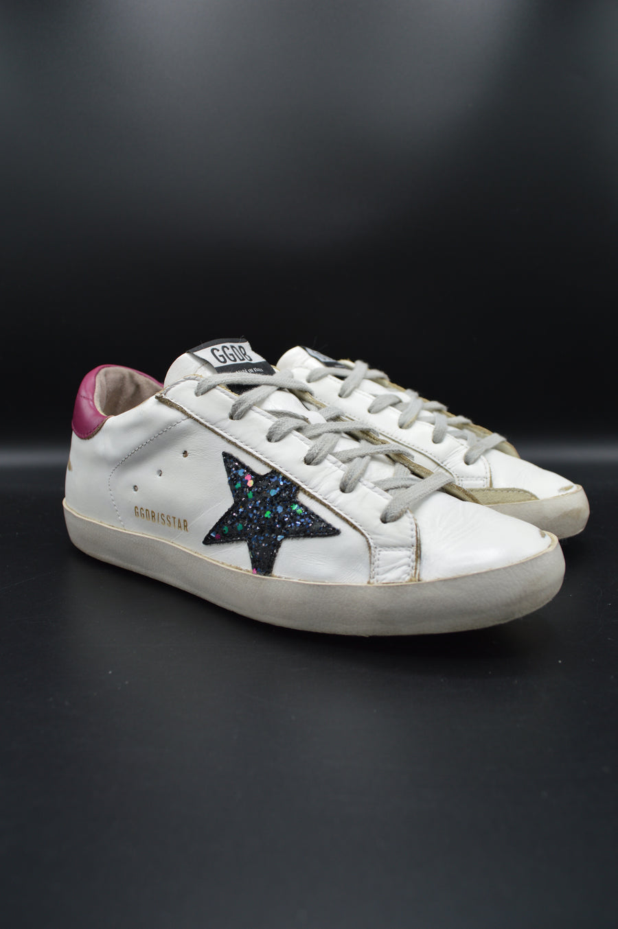 Golden Goose superstar blanc/paillettes noires/violet - T38