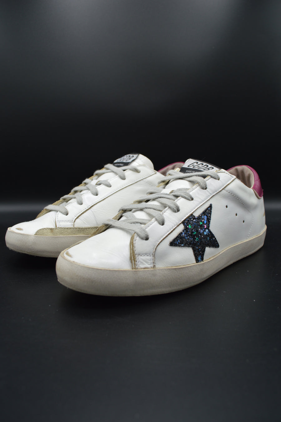 Golden Goose superstar blanc/paillettes noires/violet - T38