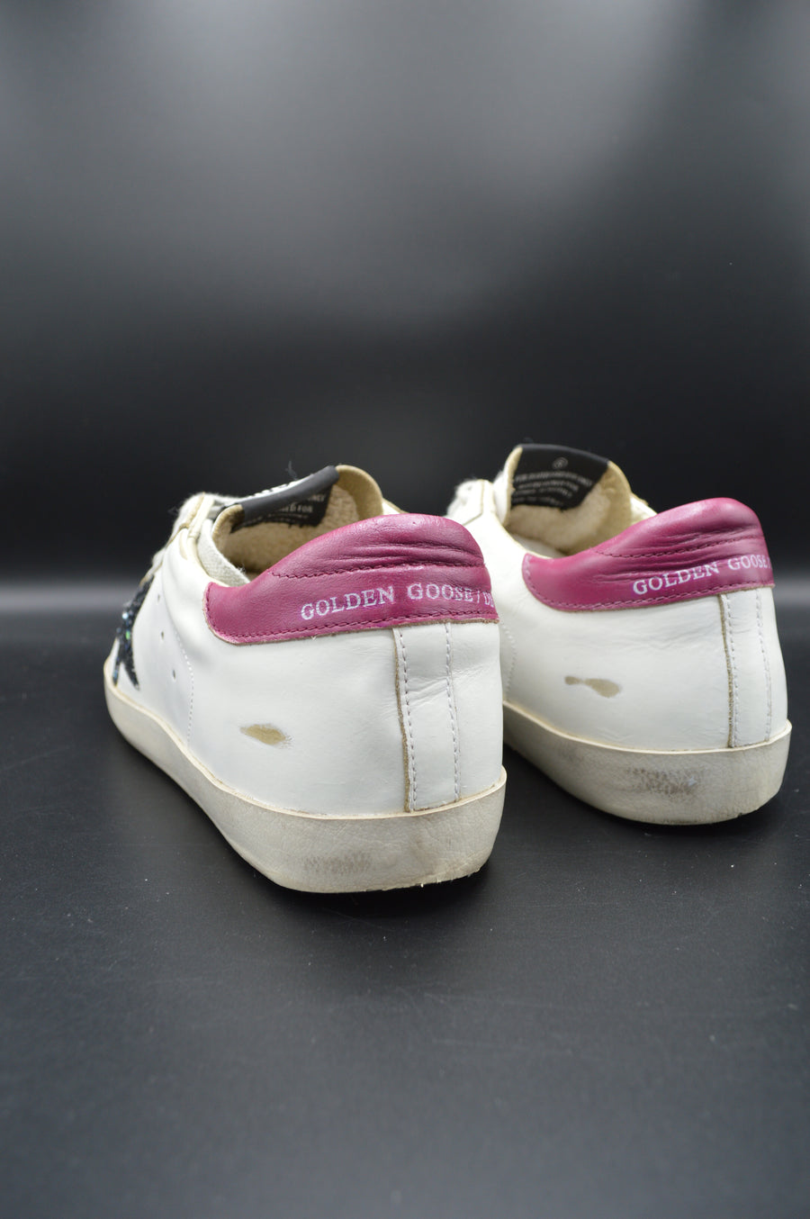Golden Goose superstar blanc/paillettes noires/violet - T38