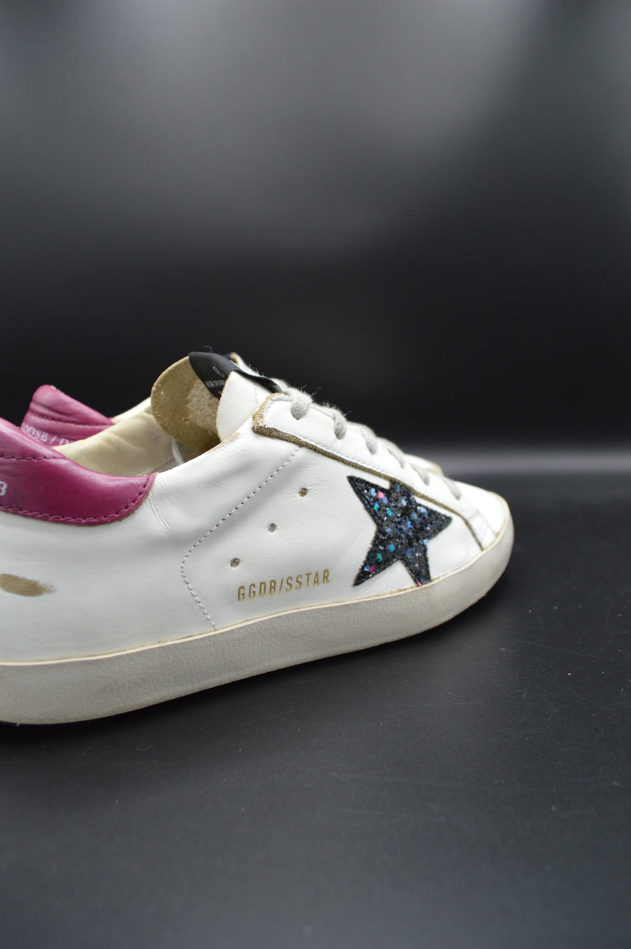 Golden Goose superstar blanc/paillettes noires/violet - T38