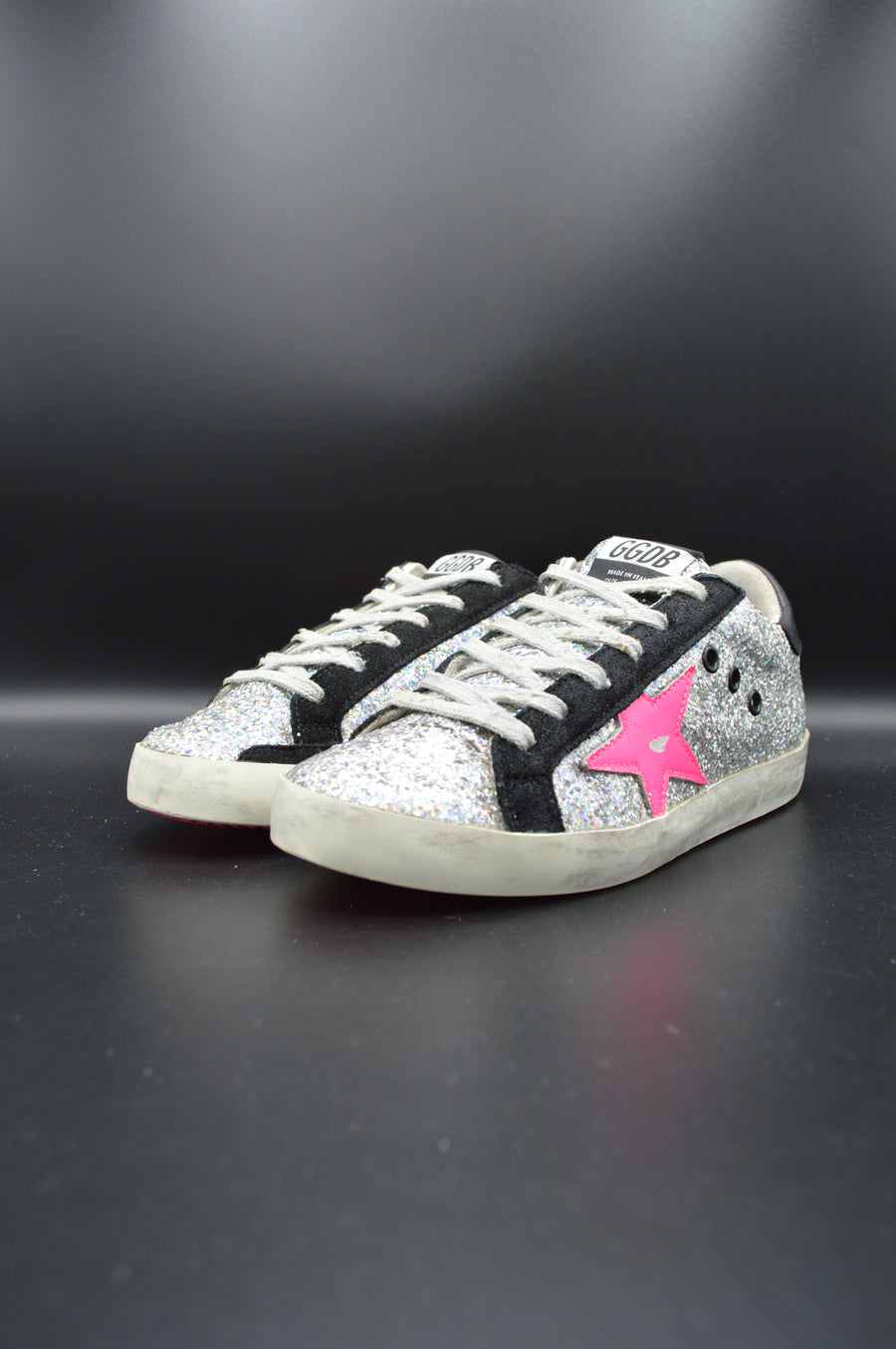 Golden Goose superstar paillettes argent/rose/noir - T36