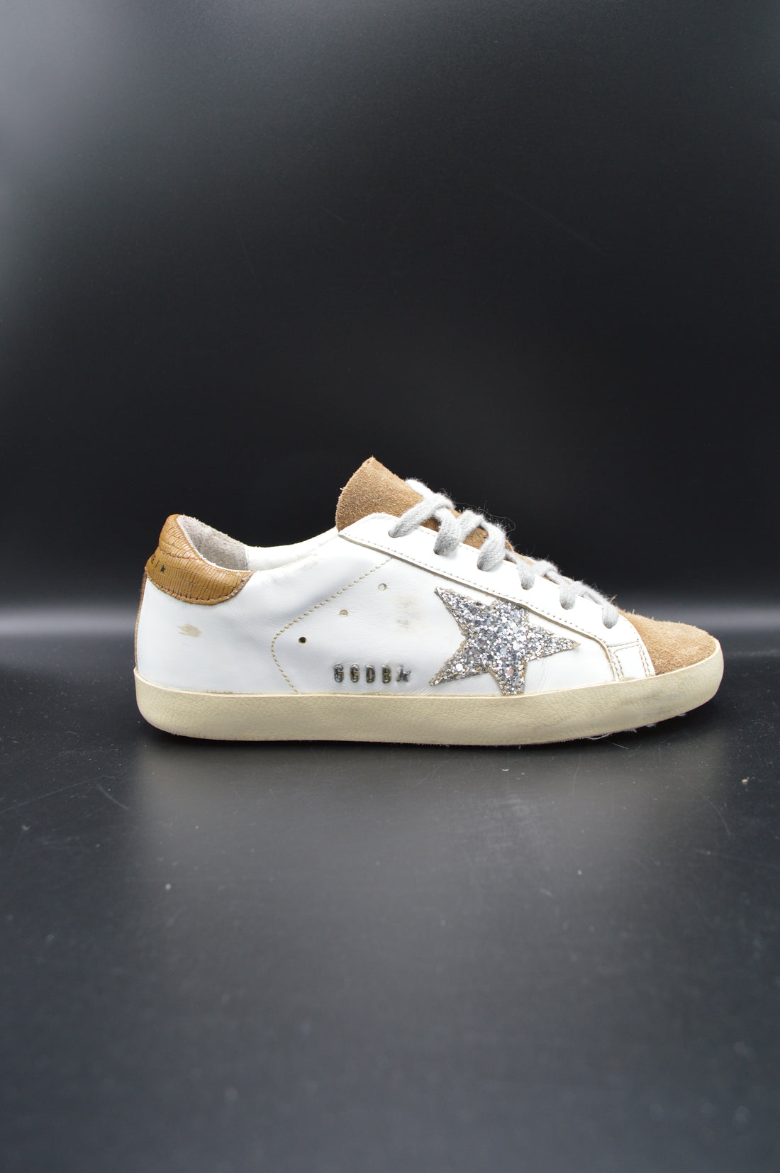 Golden Goose Superstar blanc/marron/paillette argent - T37