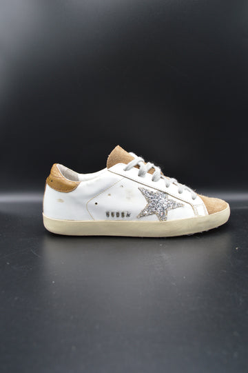 Golden Goose Superstar blanc/marron/paillette argent - T37