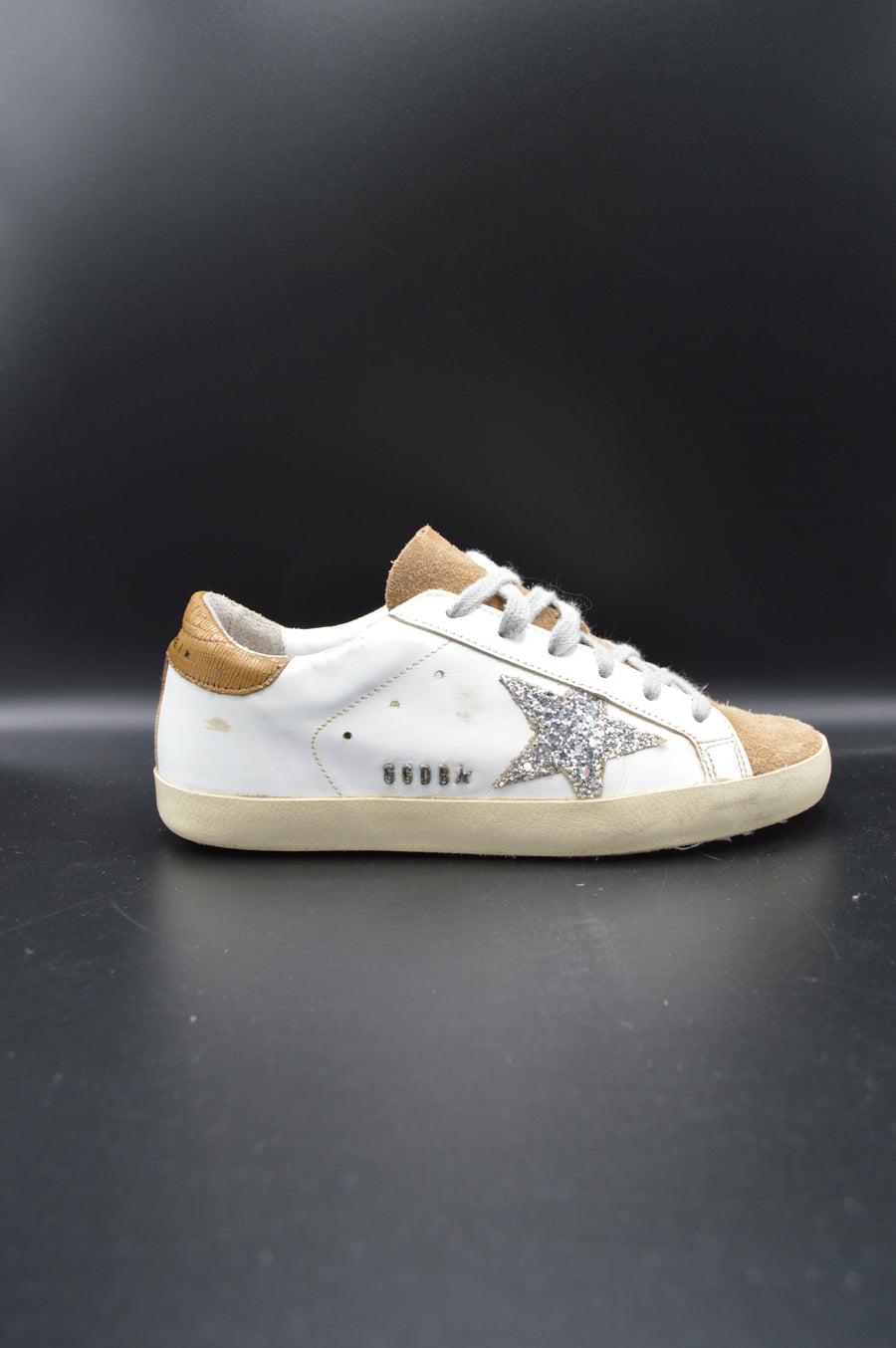 Golden Goose Superstar blanc/marron/paillette argent - T37