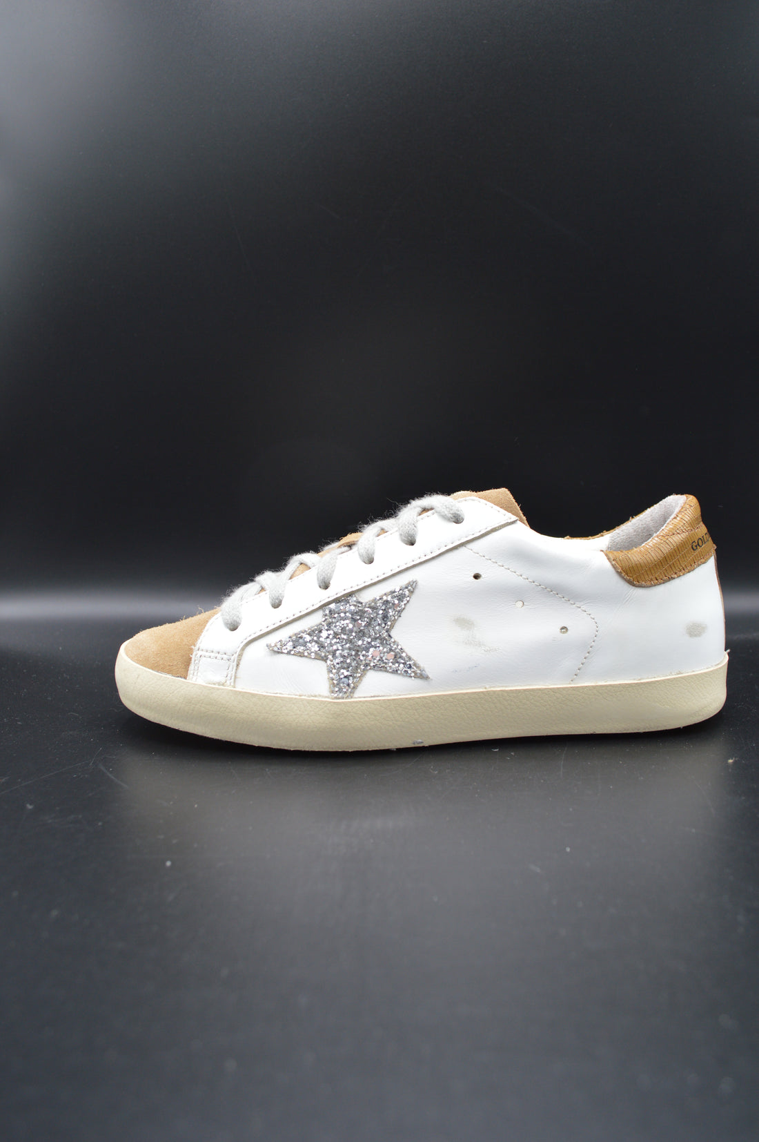 Golden Goose Superstar blanc/marron/paillette argent - T37