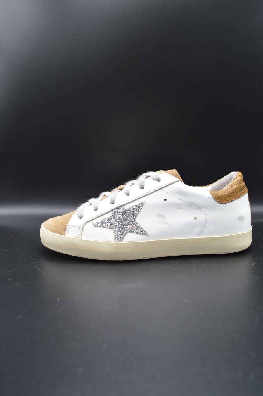 Golden Goose Superstar blanc/marron/paillette argent - T37
