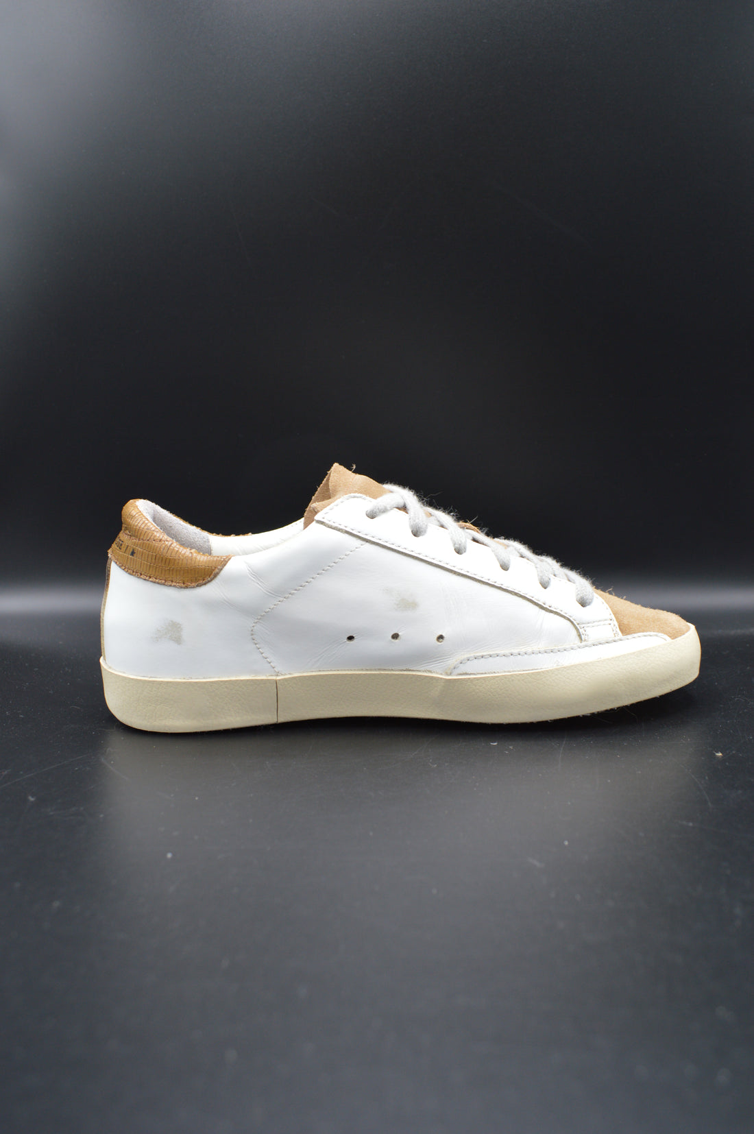 Golden Goose Superstar blanc/marron/paillette argent - T37