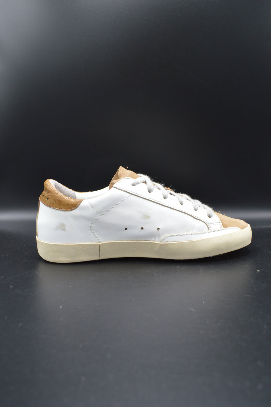 Golden Goose Superstar blanc/marron/paillette argent - T37
