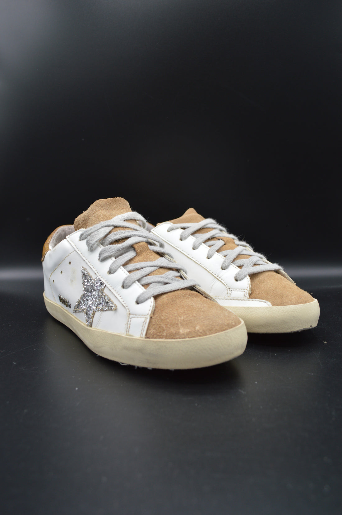 Golden Goose Superstar blanc/marron/paillette argent - T37