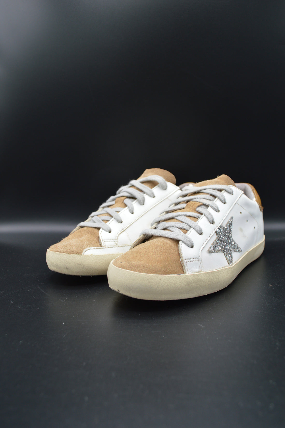 Golden Goose Superstar blanc/marron/paillette argent - T37