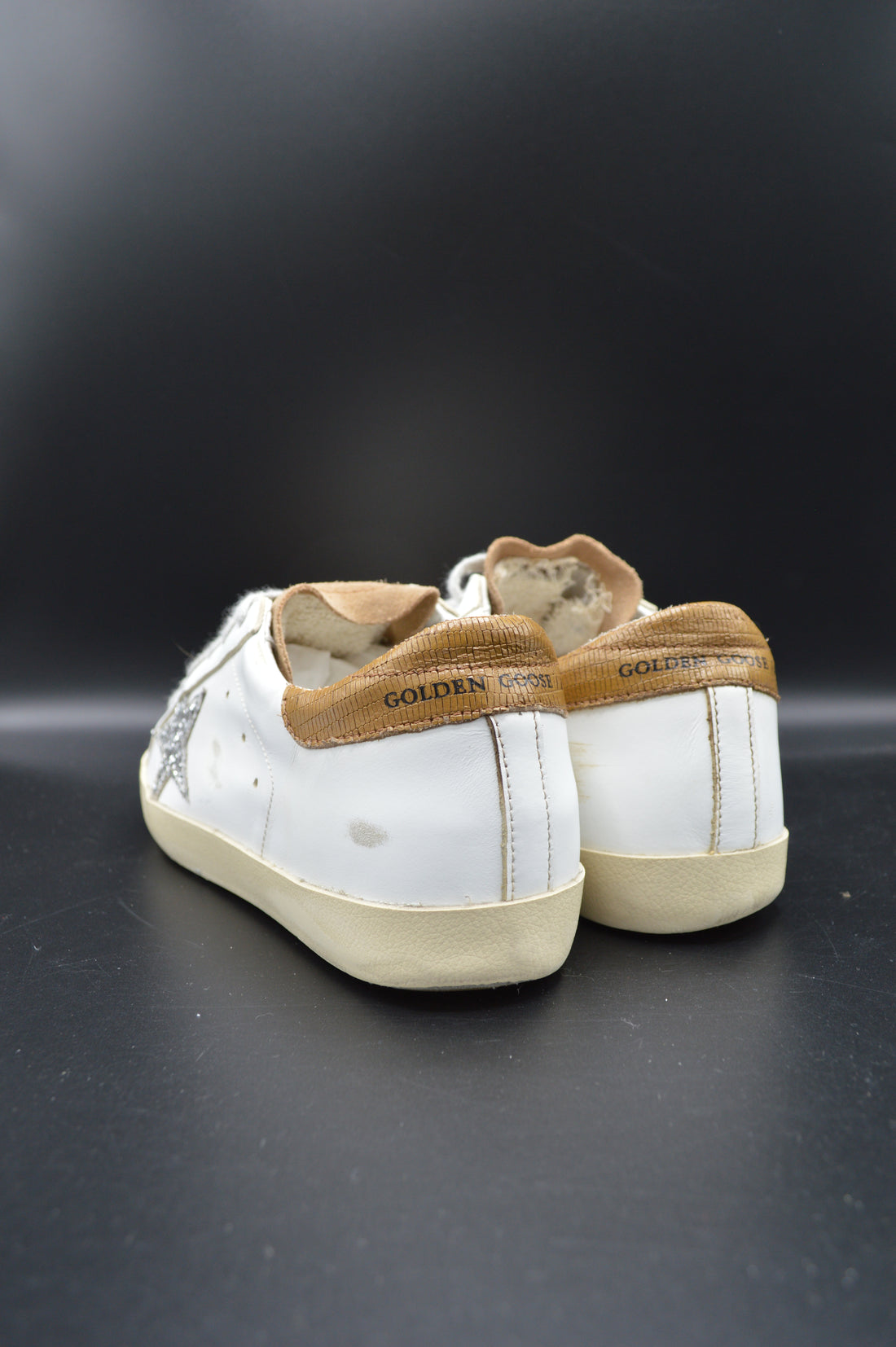 Golden Goose Superstar blanc/marron/paillette argent - T37