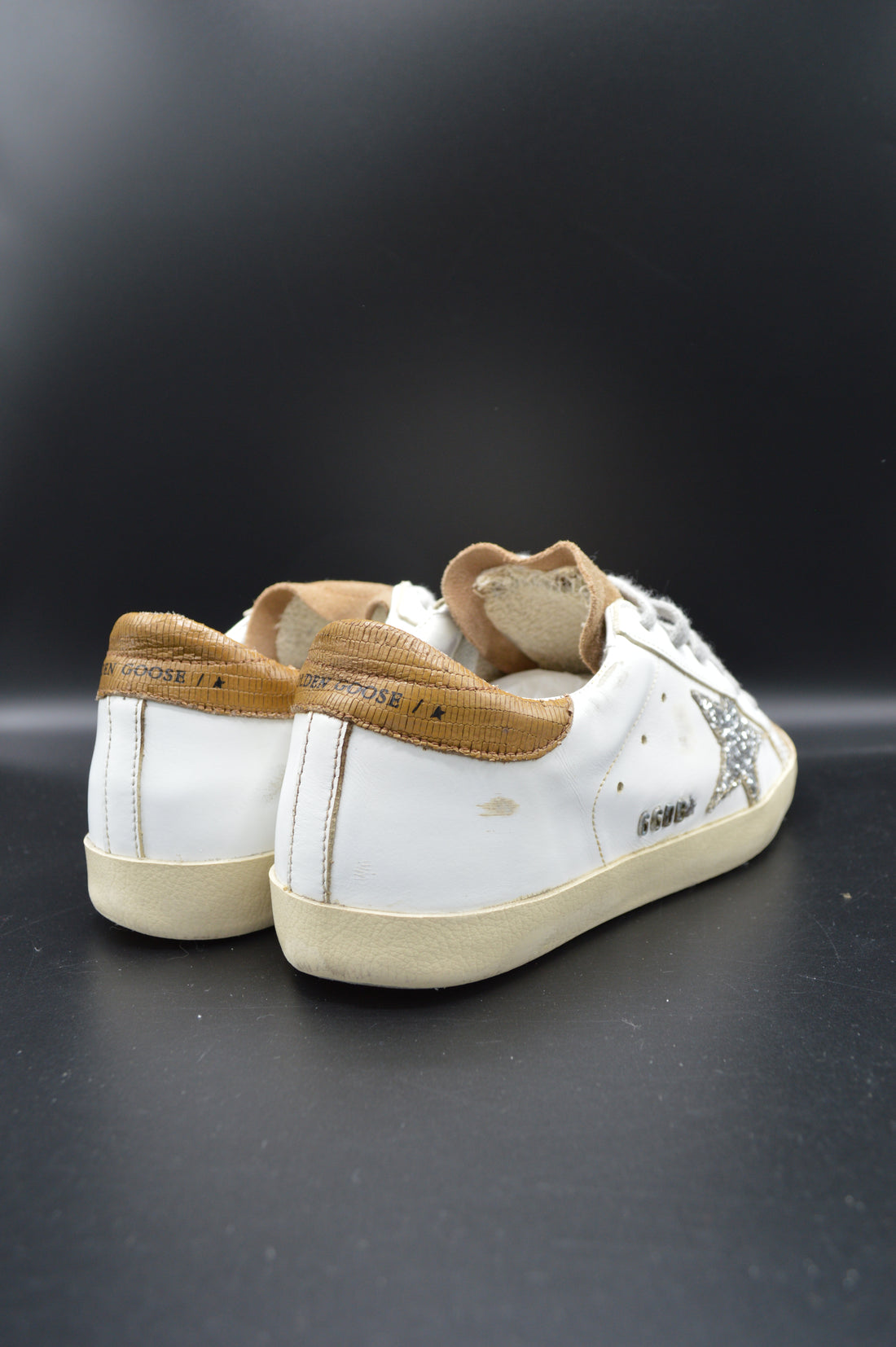 Golden Goose Superstar blanc/marron/paillette argent - T37
