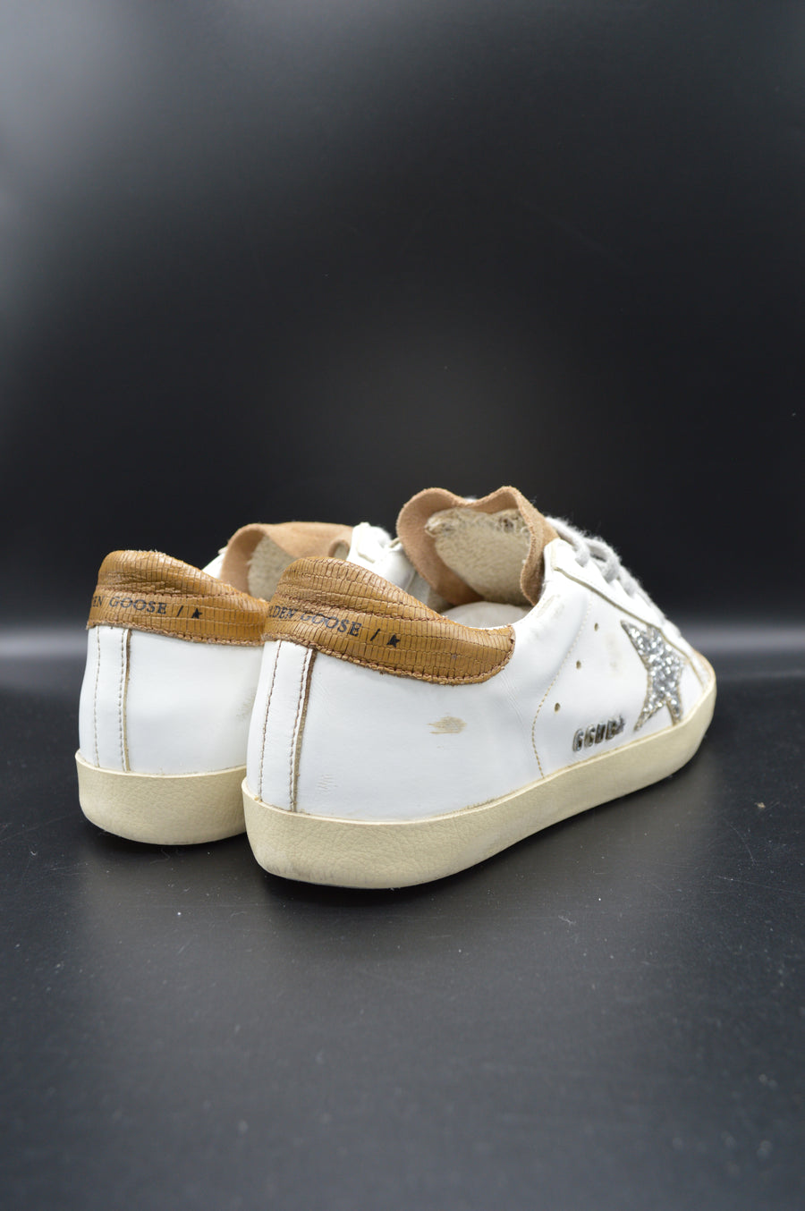 Golden Goose Superstar blanc/marron/paillette argent - T37