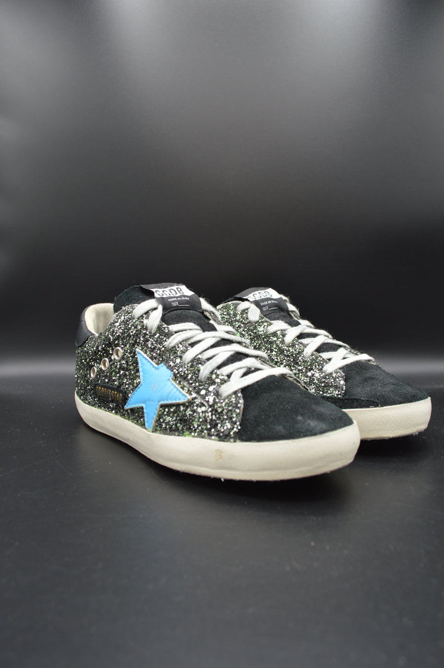 Golden Goose Superstar noir/bleu/paillette verte - T37
