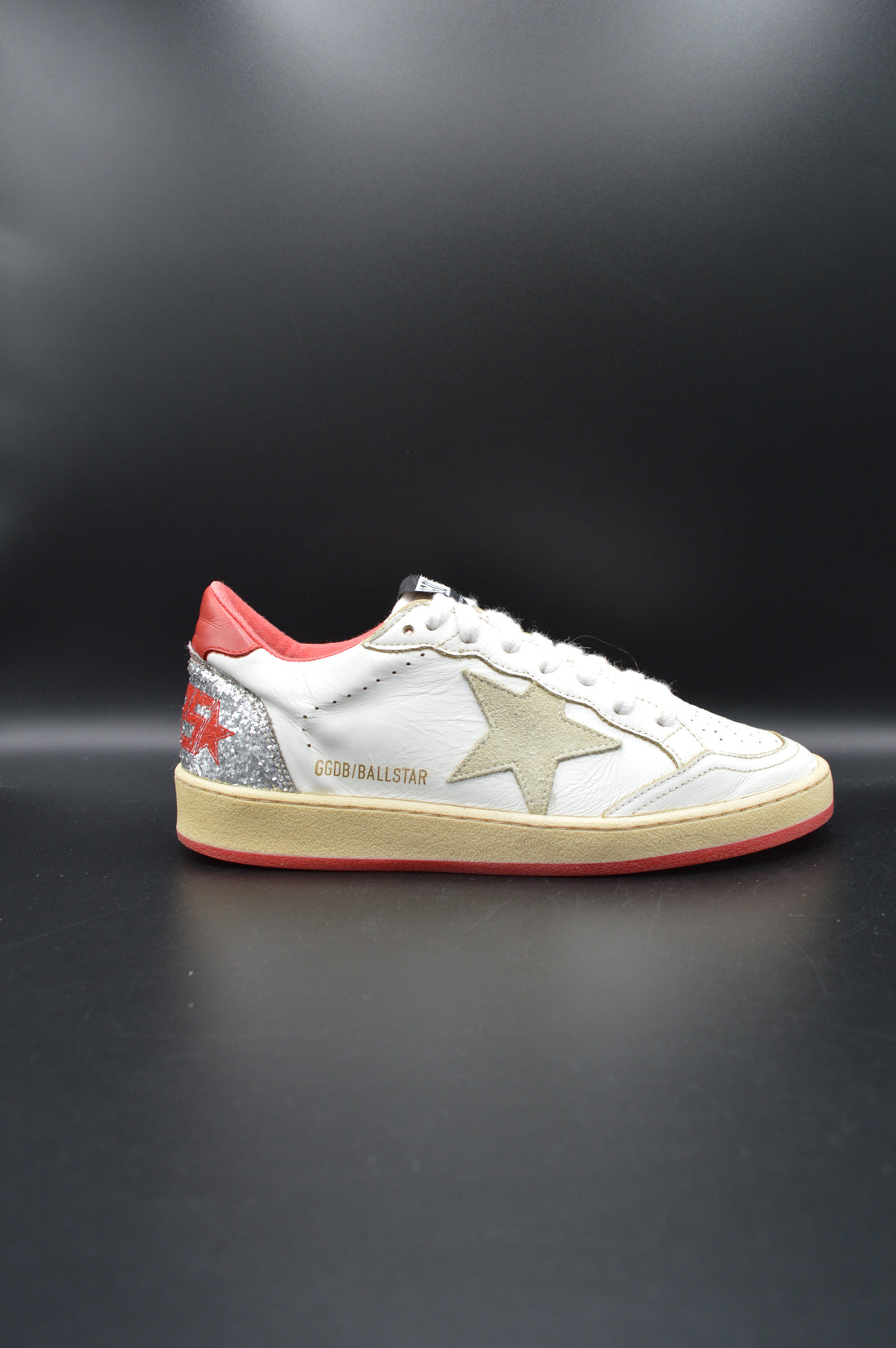 Golden Goose Ballstar blanc/rouge/paillette argent/gris - T37