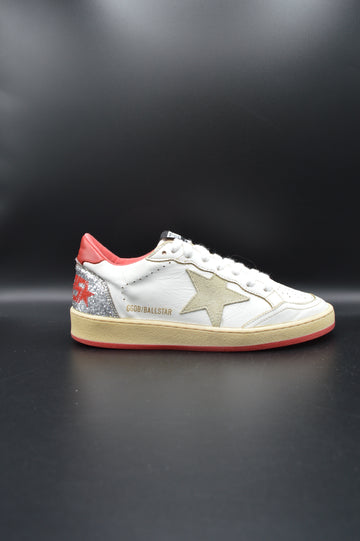Golden Goose Ballstar blanc/rouge/paillette argent/gris - T37