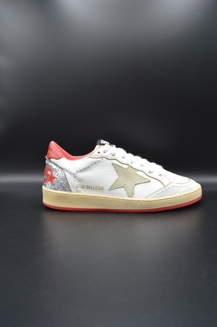 Golden Goose Ballstar blanc/rouge/paillette argent/gris - T37