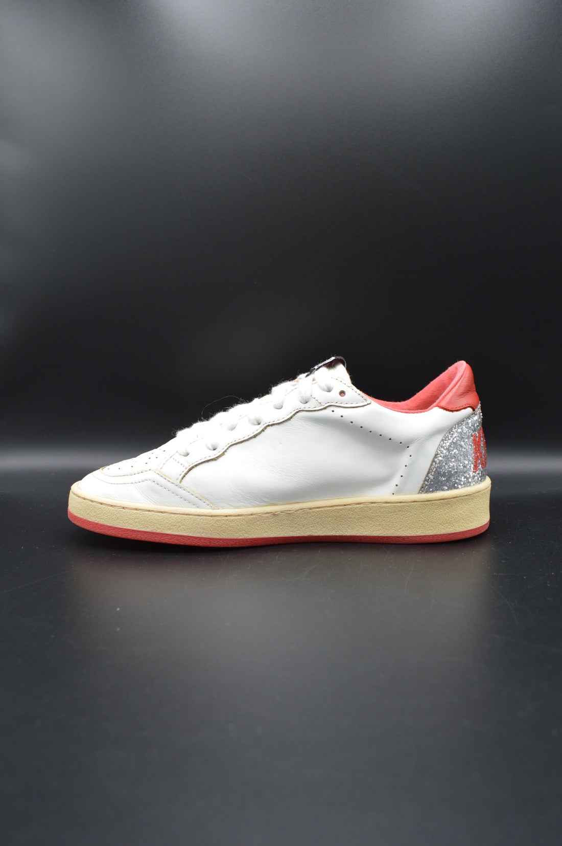 Golden Goose Ballstar blanc/rouge/paillette argent/gris - T37