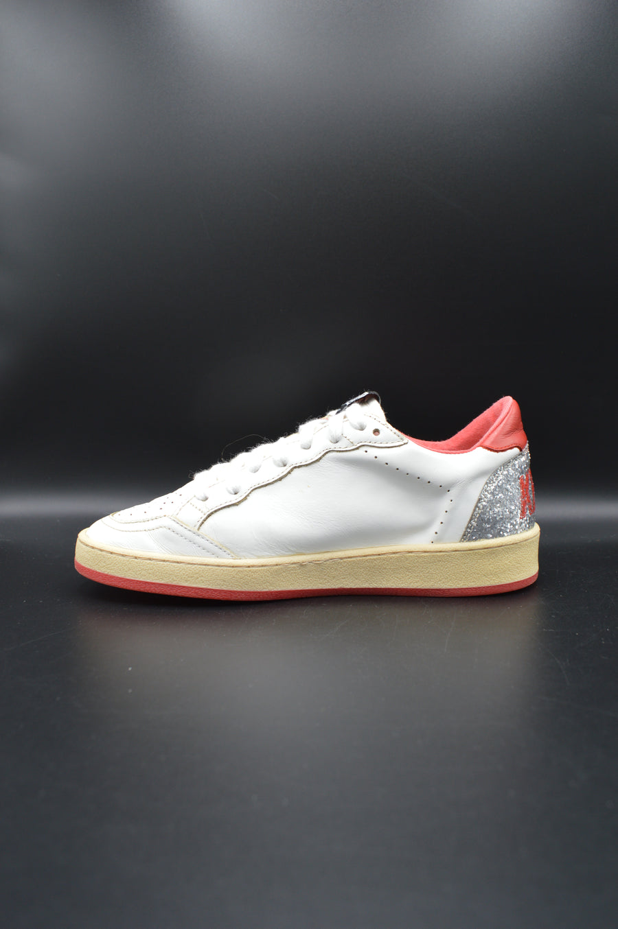 Golden Goose Ballstar blanc/rouge/paillette argent/gris - T37