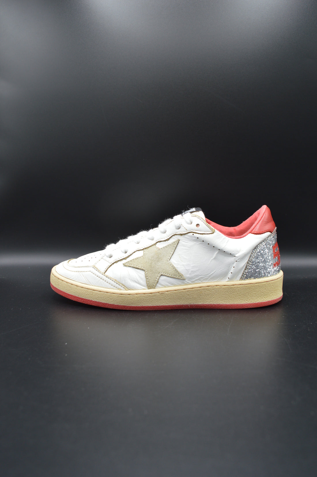 Golden Goose Ballstar blanc/rouge/paillette argent/gris - T37