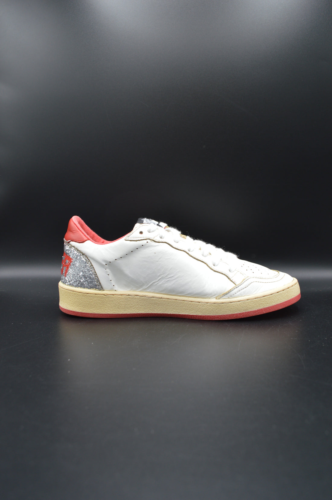 Golden Goose Ballstar blanc/rouge/paillette argent/gris - T37