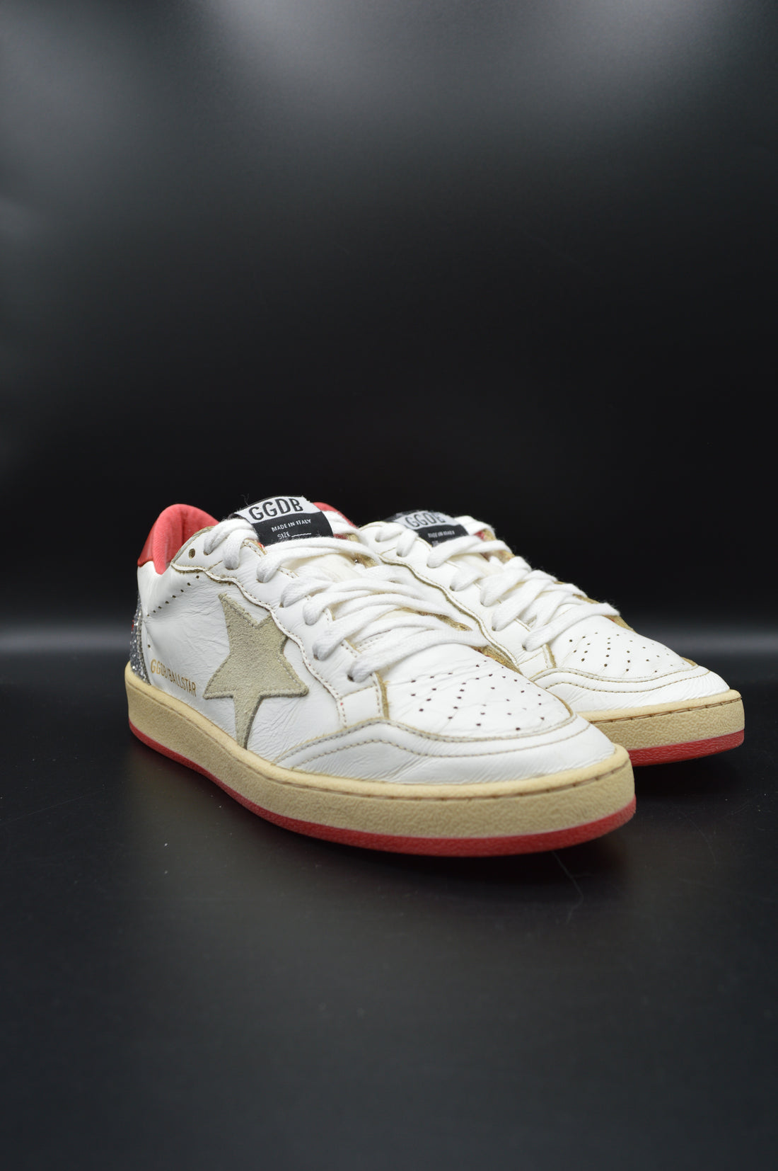 Golden Goose Ballstar blanc/rouge/paillette argent/gris - T37