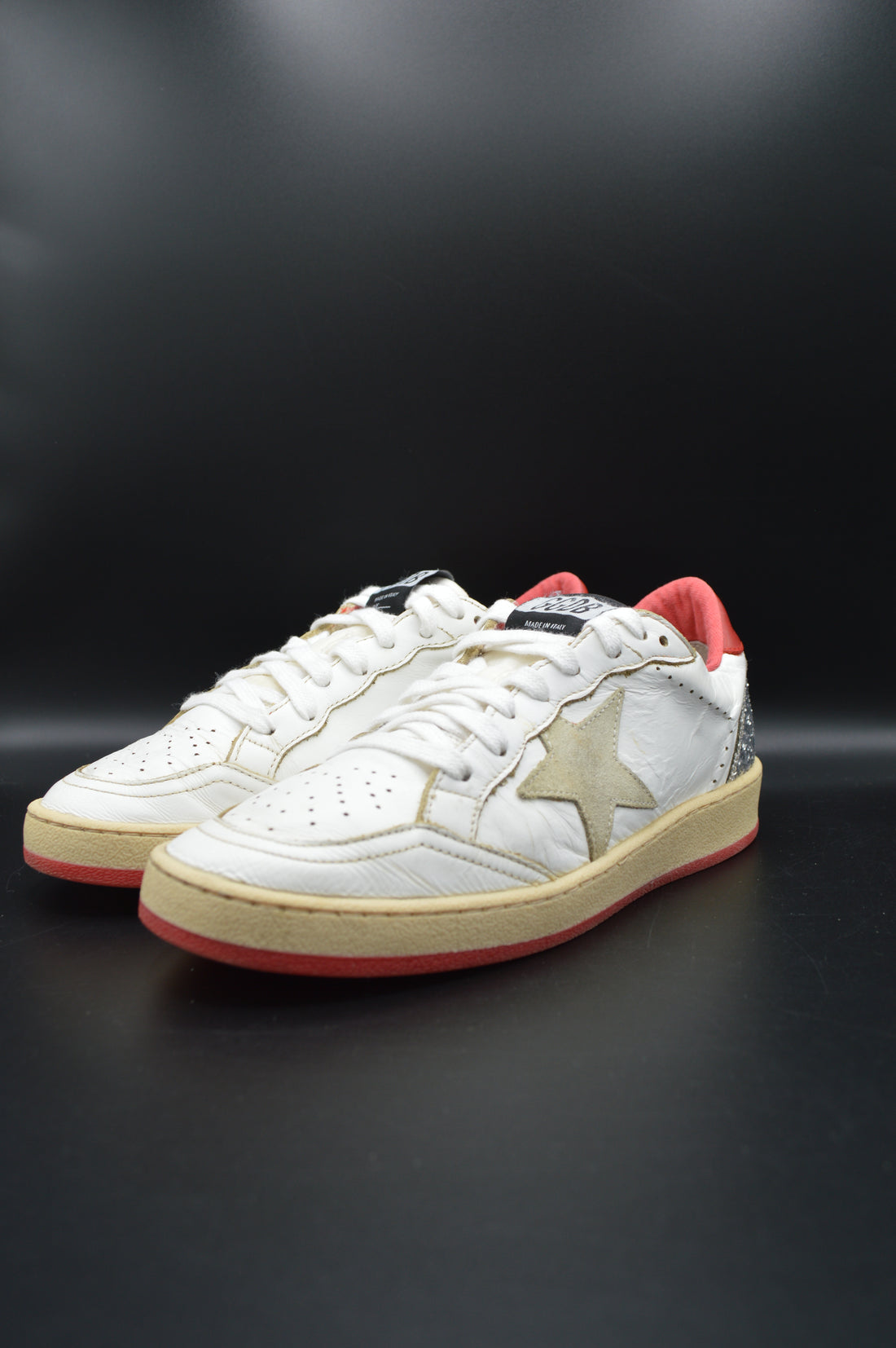 Golden Goose Ballstar blanc/rouge/paillette argent/gris - T37