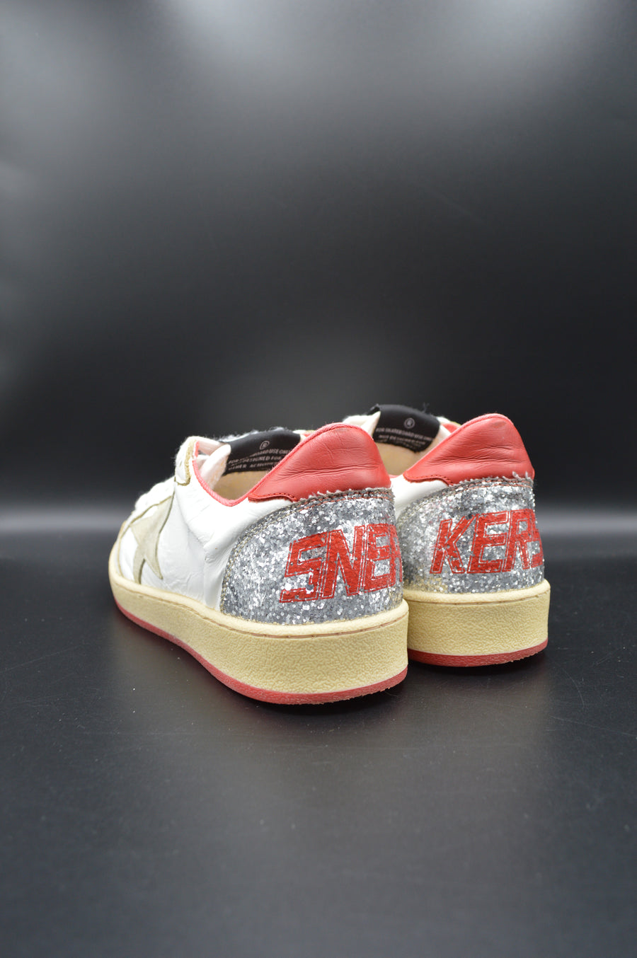 Golden Goose Ballstar blanc/rouge/paillette argent/gris - T37