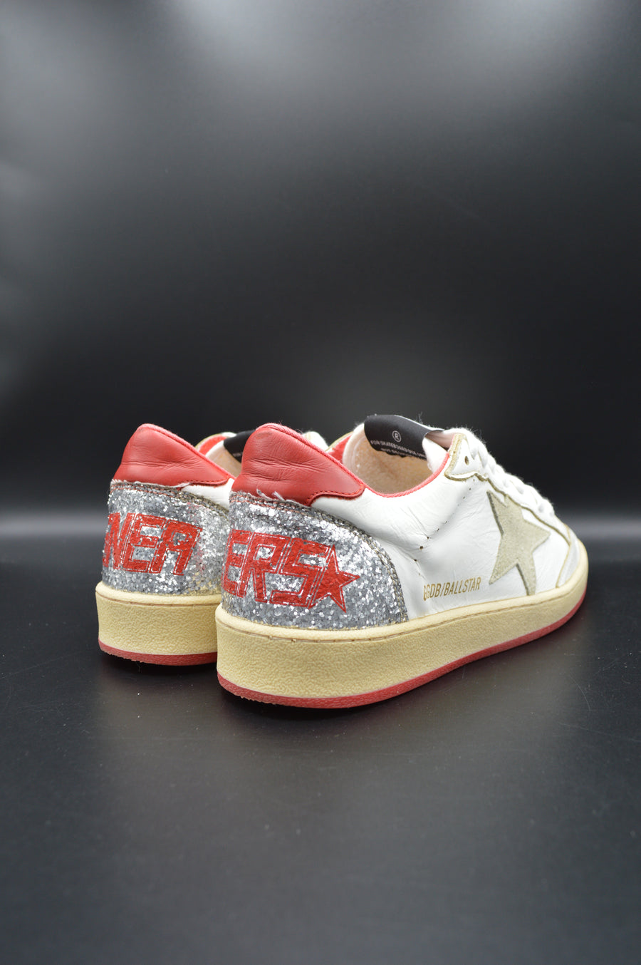 Golden Goose Ballstar blanc/rouge/paillette argent/gris - T37