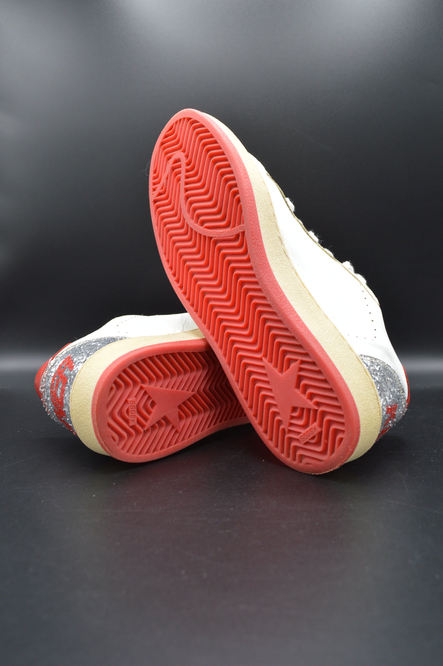 Golden Goose Ballstar blanc/rouge/paillette argent/gris - T37