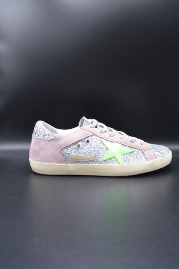 Golden Goose Superstar paillette argent/vert/gris - T39