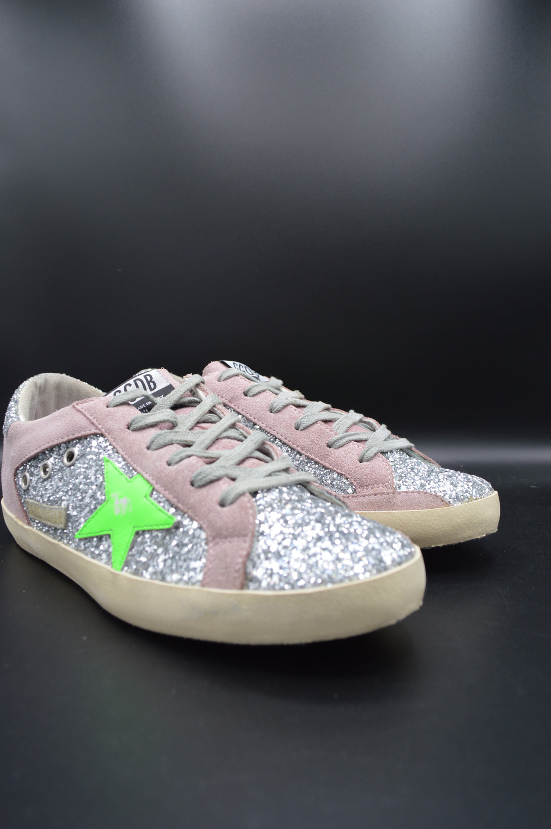 Golden Goose Superstar paillette argent/vert/gris - T39