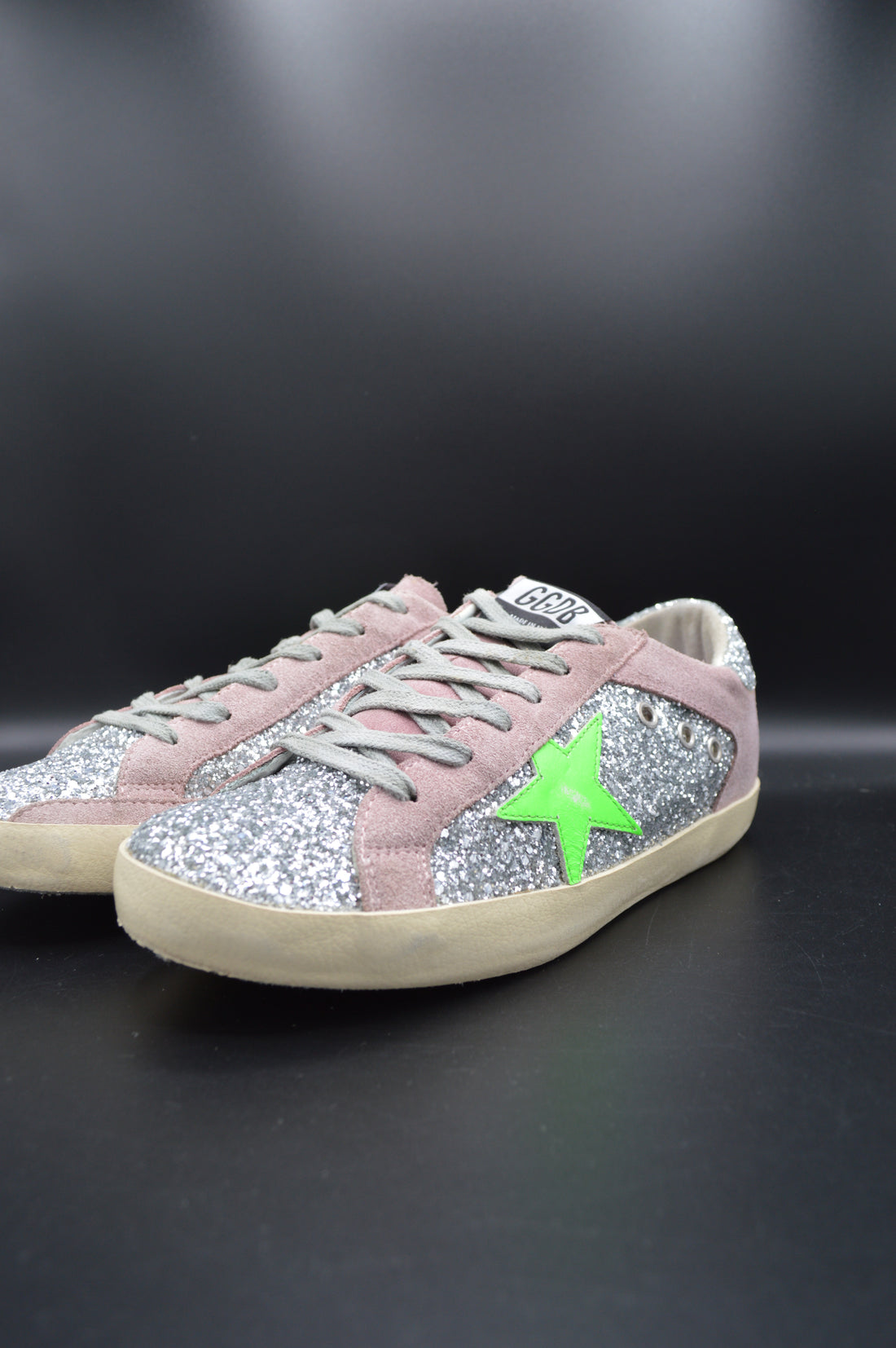 Golden Goose Superstar paillette argent/vert/gris - T39