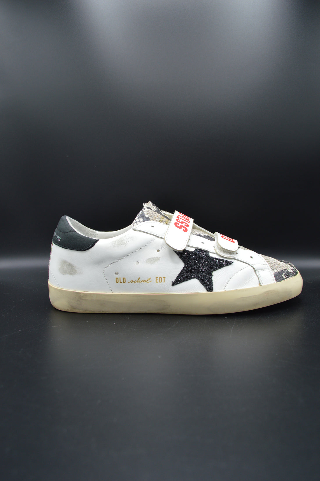 Golden Goose Old School blanc/noir/python/paillette - T39