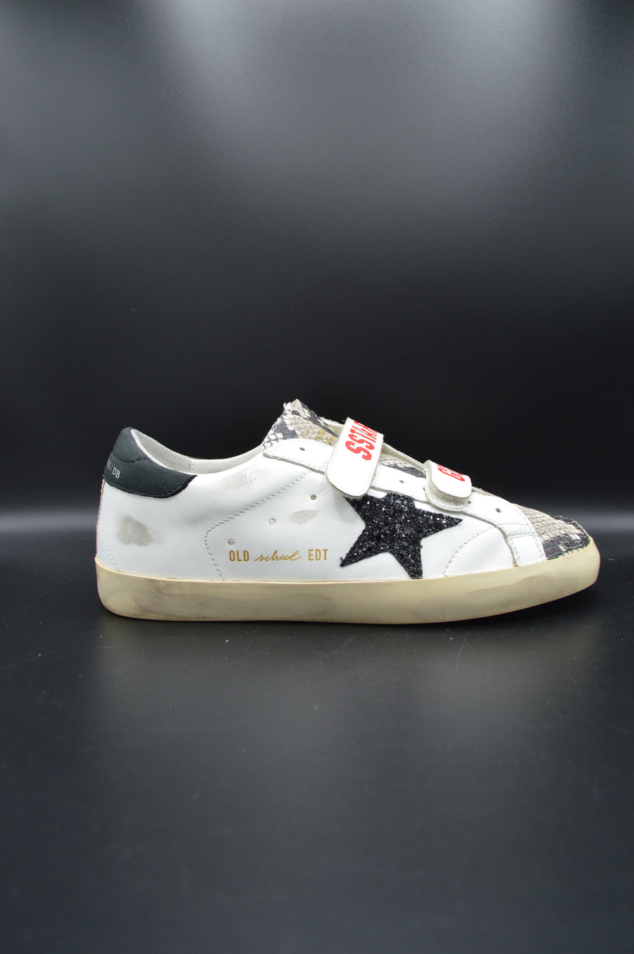 Golden Goose Old School blanc/noir/python/paillette - T39