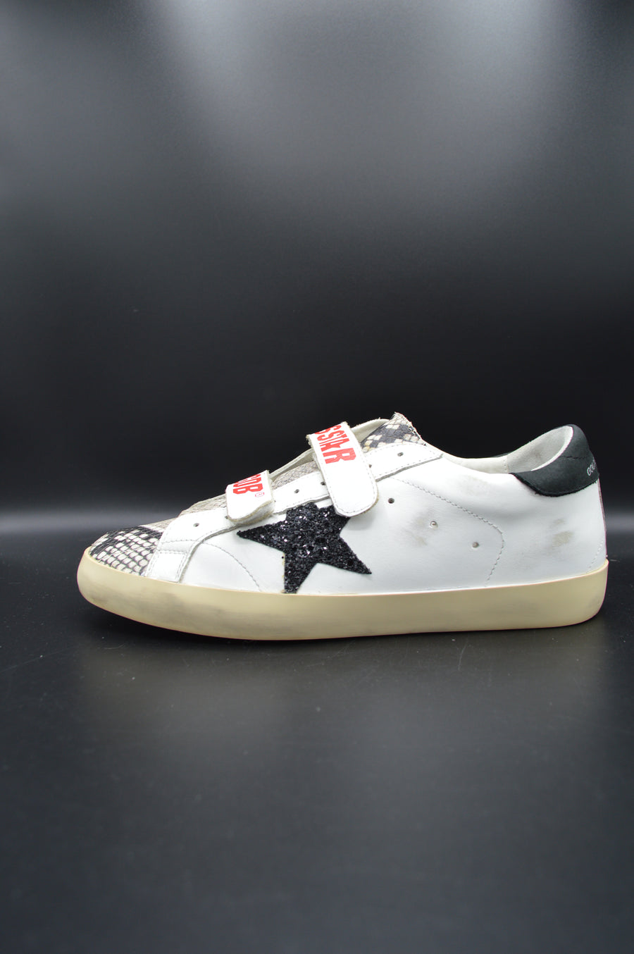 Golden Goose Old School blanc/noir/python/paillette - T39