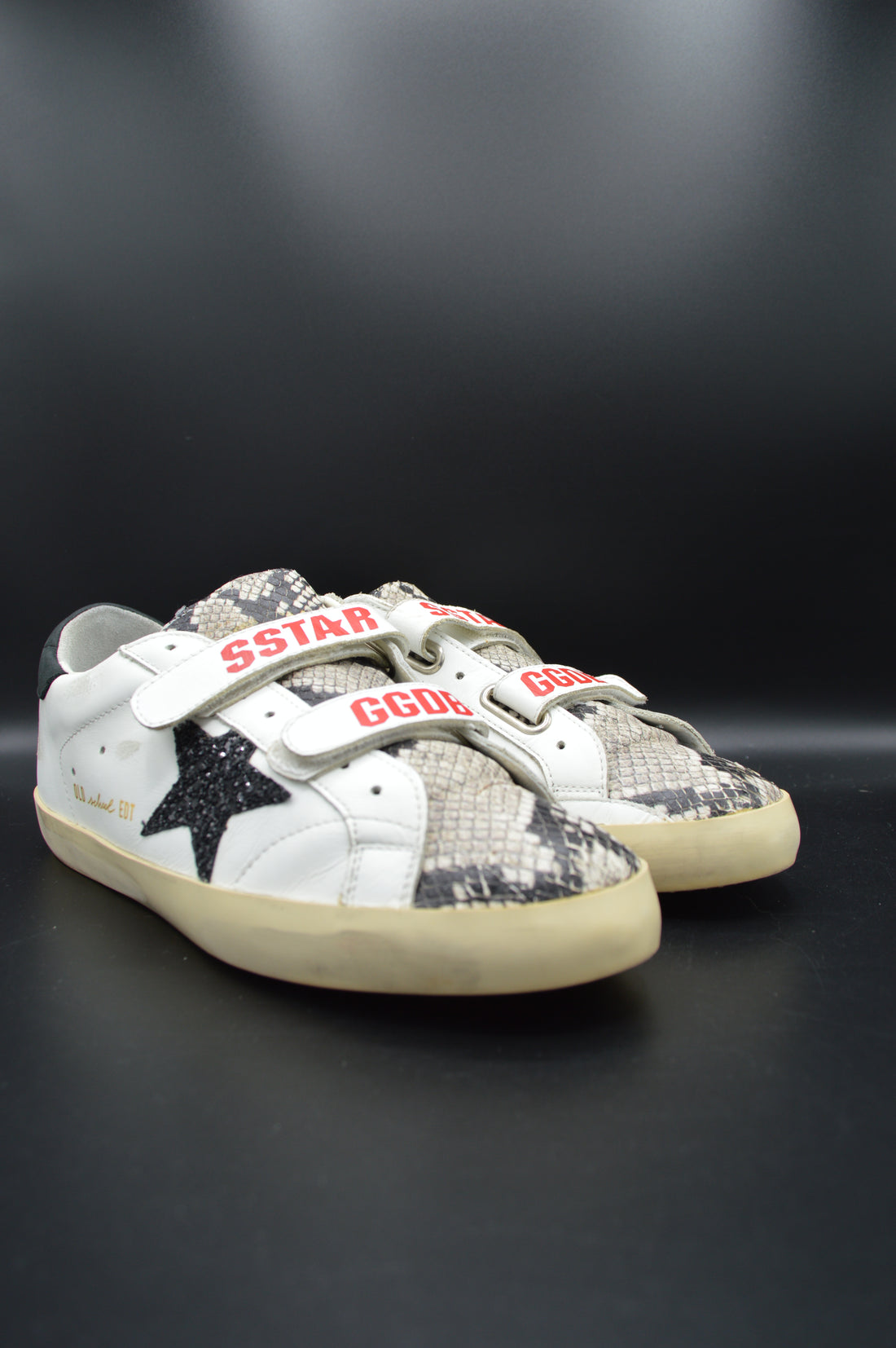 Golden Goose Old School blanc/noir/python/paillette - T39