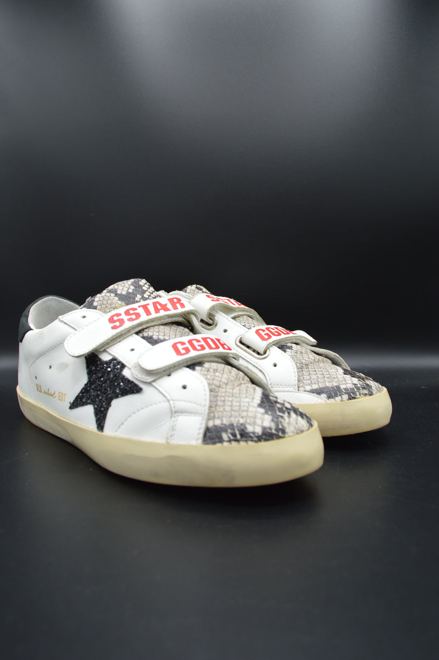 Golden Goose Old School blanc/noir/python/paillette - T39