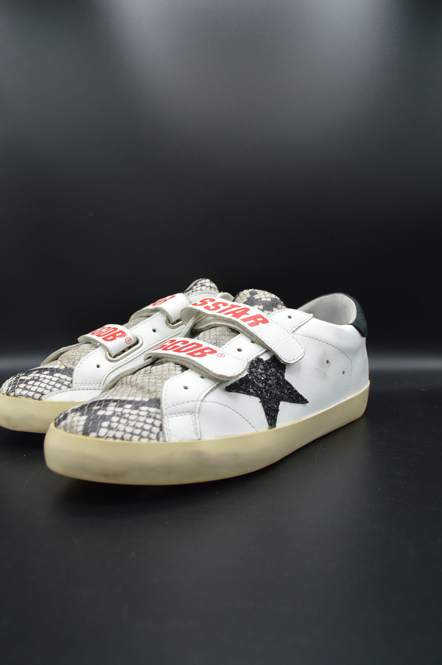 Golden Goose Old School blanc/noir/python/paillette - T39